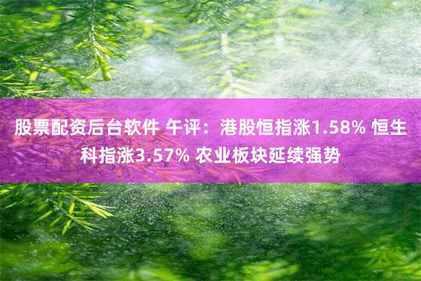 股票配资后台软件 午评：港股恒指涨1.58% 恒生科指涨3.57% 农业板块延续强势